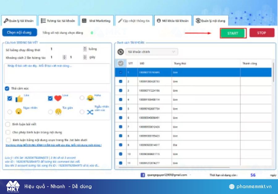 Chạy tương tác tăng like tự động